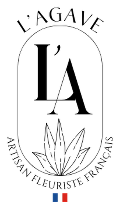 Logotype L’AGAVE : monogramme L’A et feuilles d’agave, « Artisan fleuriste français »