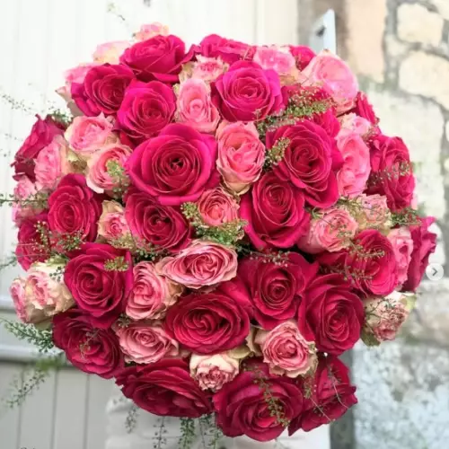 Dôme de roses fuchsia et roses poudrées